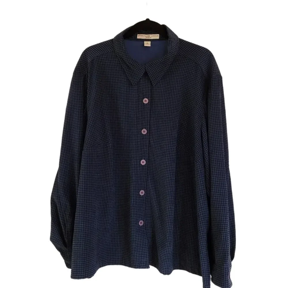 Josephine Chaus Woman Velour Navy Blue & Black Houndstooth Check size 3X - Picture 1 of 11